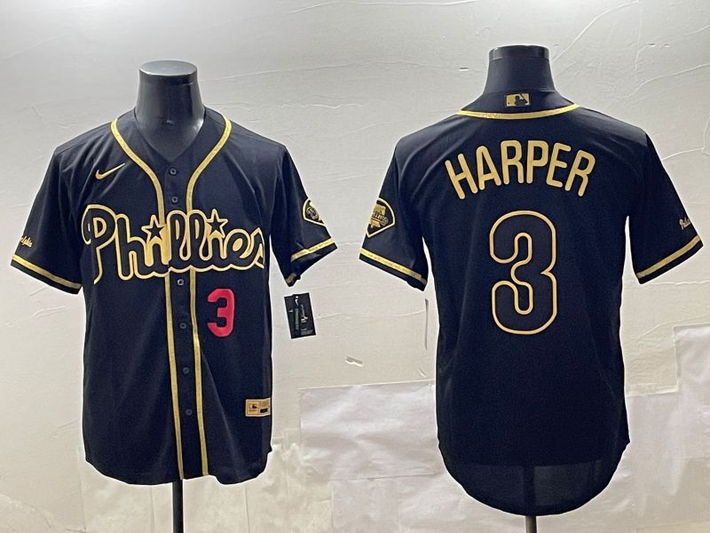 Men Philadelphia Phillies #3 Harper Black Gold Game 2025 Nike MLB Jersey style 3->philadelphia phillies->MLB Jersey
